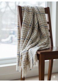 Resim Dinarsu Cozy Life Pamuklu Tv Battaniyesi Maria Camel Camel Lacivert Krem 