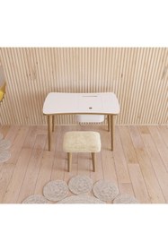 Resim Fahrettin Küçük Montessori Tek Çekmeceli Aktivite Oyun Çalışma Masası 1 Adet Süngerli Puf Lu Sandalye Li 