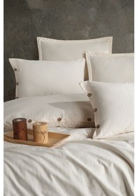 Resim Nordqueen %100 Pamuk Tek Kişilik Düğmeli Nevresim Seti Arsida V3 Ekru 