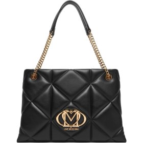Resim Love Moschino Kadın Kalp Logolu Kapitone Omuz Çantası - Siyah 