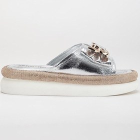 Resim Kadın Taşlı Dolgu Topuk Terlik Gümüş Metal Tavşan Aksesuarlı -3759 Gümüş 