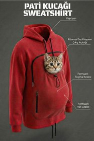 Resim Petolojim Pati Kucağı Sweatshirt (Kanguru Keseli Kedi-Köpek Taşıma Kıyafeti) S/M Beden Oversize 