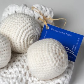 Resim Çamaşır Kurutma Topları - 3’lü Set - %100 Geri Dönüştürülmüş Pamuk - El Örgüsü - Vegan 