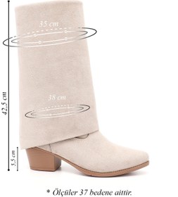 Resim GÖNDERİ(R) Kadın Bej Süet Sivri Burun Kalın Topuklu Kovboy Çizme 