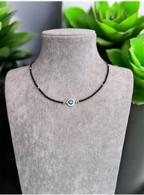 Resim Kırmızı Sanat Evi Siyah Mini Boncuklu Nazar Boncuğu Uçlu Bijuteri Kolye 
