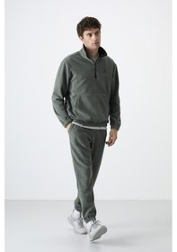 Resim Tommy Life Çağla Yarım Fermuar Dik Yaka Lastik Paça Polar Erkek Eşofman Takımı - 85159 Yeşil 