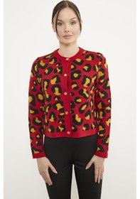 Resim Sementa Leopar Desenli Triko Hırka - Kırmızı 001 