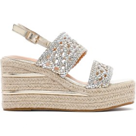 Resim Kadın Altın Örgü Bilekten Tokalı Dolgu Topuklu Espadril Sandalet 25SFE451729 