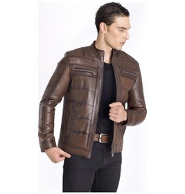 Resim Kahverengi Spor Erkek Şişme Deri Mont-kahverengi Kahverengi 