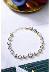 Resim 925 Ayar Gümüş Gold Nazar Boncuğu Bileklik Gümüş 