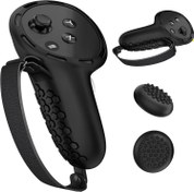 Resim JHZWD Controller Grips for Meta Quest 3, Silicone Grips Cover Protective Sleeve with Controller Hand Straps and 2pcs Joystick Cover for Oculus Quest 3 Accessories - Black 