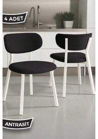 Resim Canisa Toldy Serisi 4 Adet Antrasit Bukle Kumaş Mutfak Sandalyesi Beyaz Metal Ayak Antrasit Sandalye Ayaklar Beyaz 