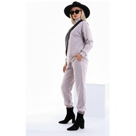 Resim Özel Tasarım Yakası Uzun Fermuarlı Rahat Ve Sportif Jogging Takım Gri 