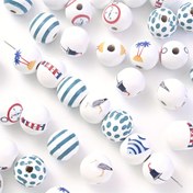 Resim 10 adet 16mm Plaj Temalı Ahşap Boncuk - Balık, Pusula, Deniz Feneri & Güvercin Tasarımları ile Mavi ve Kırmızı Çizgili DIY Takı Yapımı İçin, Bilezikler, Kolyeler, Küpeler, Anahtarlıklar İçin Mükemmel, Takı Yapımı İçin Boncuklar 