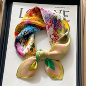 Resim Göz Alıcı Çiçek Baskılı İpek Eşarp - 53.01cm Kare, Pürüzsüz Saten Şal, Şık Rüzgar Geçirmez & Güneş Koruyucu Başörtüsü, Saç Eşarpı 