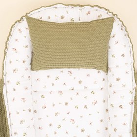 Resim Babynest ve Yastık - Çift Taraflı - Açık Yeşil Örgü - Çiçekler 