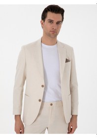 Resim Cacharel Ekru Slim Fit Keten Karışımlı Takım Elbise Bej 