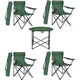 Resim 4 Ad Yeşil Katlanır Kamp Sandalyesi +1 Ad Piknik Çantalı Masa Yeşil 