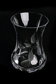 Resim Yaprak 6'lı Kesme Kristal Dekor İnce Belli Çay Bardağı - Özel Yapım Şık Sunum Şeffaf 