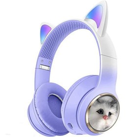 Resim Subzero 18 Saat Müzik Işıklı Kedi Tasarımlı Bluetoot Kulaklık 5.3 Bluetooth Versiyonlu Kedili Kulaklık Mor 