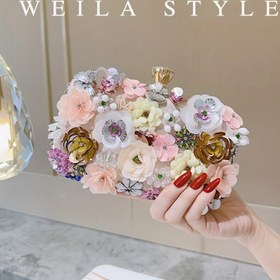 Resim Boncuk Detaylı Şık Çiçekli Akşam Çantası - Düğünler, Mezuniyet Baloları & Banketler için Kadın Moda Omuz Çantası - Kayısı, Mavi, Siyah Renklerde Mevcut 