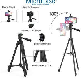 Resim Microcase 3120A Tripod 102 CM + Döner Başlıklı Telefon Tutucu + Bluetooth Kumanda 