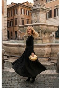 Resim Lastik Bel Poplin Uzun Kloş Etek Siyah 