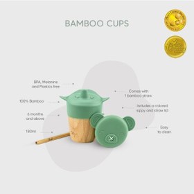 Resim Citron 2'si 1 Arada Kapaklı ve Pipetli Organik Bambu Alıştırma Bardağı - Green 1073629 