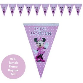 Resim Puanlı Minnie Temalı İyiki Doğdun Flama Bayrak Set Süs Tüm Yaşlar 