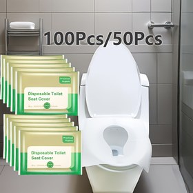 Resim 100'lü Paket Ayrı Ambalajlı Tek Kullanımlık Tuvalet Oturağı Örtüleri - Yumuşak Dokunmamış Kumaş ve Hijyenik Plastik Katman, Seyahat, oteller, ev & ticari kullanım için ayrı ambalajlanmıştir - 50 paketi (toplam 100) Standart tuvaletlere uygun, ortak hammamlar için ideal kolay rulo depolama dayanıklı&rahat taşınabilir hijyen konforu sağlayan tuvalet koruyucuları otele seyahete uygundur toplu 100 adet, Çöp atılacak tuvalet özellidür 