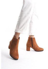 Resim Kadın Liva Düz Topuklu Kısa Bot Taba Süet 