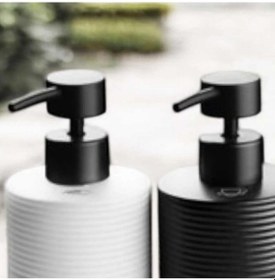 Resim 2li Lüks Stoneware Siyah Beyaz İskandinav Taş Mutfak Sıvı Sabunluk Standlı Bulaşık Deterjanlık Beyaz - Siyah 