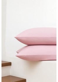 Resim Vevra Pembe Düz Renkli 2 Li Yastık Kılıfı Pamuklu Kumaş Fermuarlı Pembe 