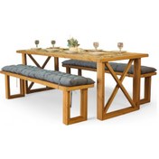 Resim Neiwel Move Doğal Ahşap Banklı Yemek Masası Takımı-120-260 Takım Açık Ceviz 