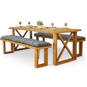 Resim Neiwel Move Doğal Ahşap Banklı Yemek Masası Takımı-120-260 Takım Açık Ceviz 