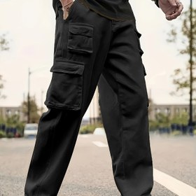 Resim Erkek Kargo Pantolonu, Çoklu Cep, İpli Elastik Bel - Açık Hava İşleri, Koşu, Basketbol, Balıkçılık ve Antrenman için İdeal - Dayanıklı Düz Renk Normal Kalıp, Sonbahar Kış Giyim, Egzersiz Pantolonu 