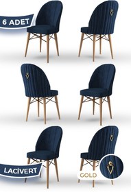 Resim Canisa Ritim Serisi, 1.sınıf Babyface Kumaş Doğal Ahşap Ayak Gold Halkalı 6 Adet Lacivert Sandalye 