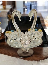 Resim Kristal Kesim Aynalı Dekoratif Kuğu Obje - Beyaz 