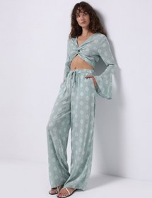 Resim Regular Fit Yüksek Bel Geniş Paça Astarsız Kadın Yeşil Pantolon Colin's