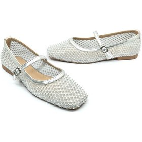 Resim Feles Dantel Taş Detaylı Kadın Babet Ayakkabı Gümüş 