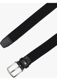 Resim Tommy Hilfiger Erkek Siyah Kare Tokalı Dokulu Kemer Siyah 