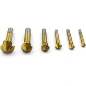 Resim Titanyum Kaplamalı Metal Pah Pah Pah-bıçağı 90 Derece Üç Bıçaklı Alaşım Pah Düz Sapı Delme Ve Öğütme Kesici Boyut: 10.4mm 