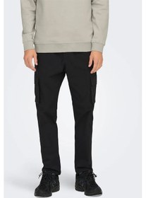 Resim Only & Sons Erkek Onscommon Slim Fit Beli Lastikli Ve Bağlamalı Pamuklu Kargo Pantolon 22029750 Siyah Siyah 