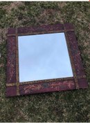 Resim Vintage Kare İşlemeli Ayna 90x90 cm Bordo 