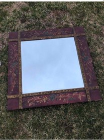 Resim Vintage Kare İşlemeli Ayna 90x90 cm Bordo 