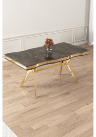 Resim Canisa Vae Serisi 90x160 Lak Panel Antrasit Ironi Gold Ayak Masa Takımı 6 Mürdüm Sandalye Antrasit İroni Masa Mürdüm Sandalye Ayaklar Gold 
