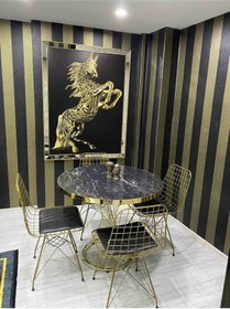 Resim Avvio 90x90 Mira Siyah Mermer &4 Tel Ince Gold Mutfak Masa Takımı Siyah 