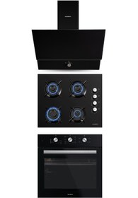 Resim KUMTEL SİYAH ANKASTRE CAMLI SET YENİ MODEL 