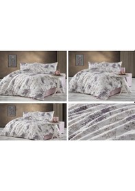 Resim Vionetta Pamuklu Lastikli Çarşaflı 4 Yastıklı Tek Kişilik Nevresim Takımı Lila 