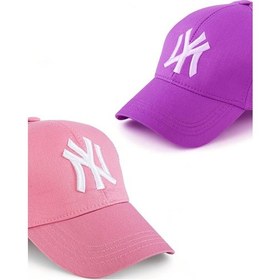 Resim Unisex 2'li Set Pembe ve Lila Renk Ny New York Beyzbol Şapka - Unisex Pembe - Lila 